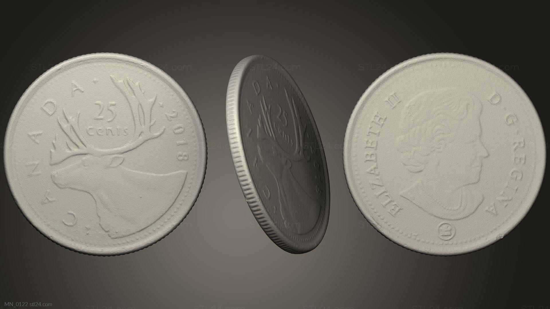 Coins 25 Cents Coin 2 MN 0122 3D Stl Model For CNC